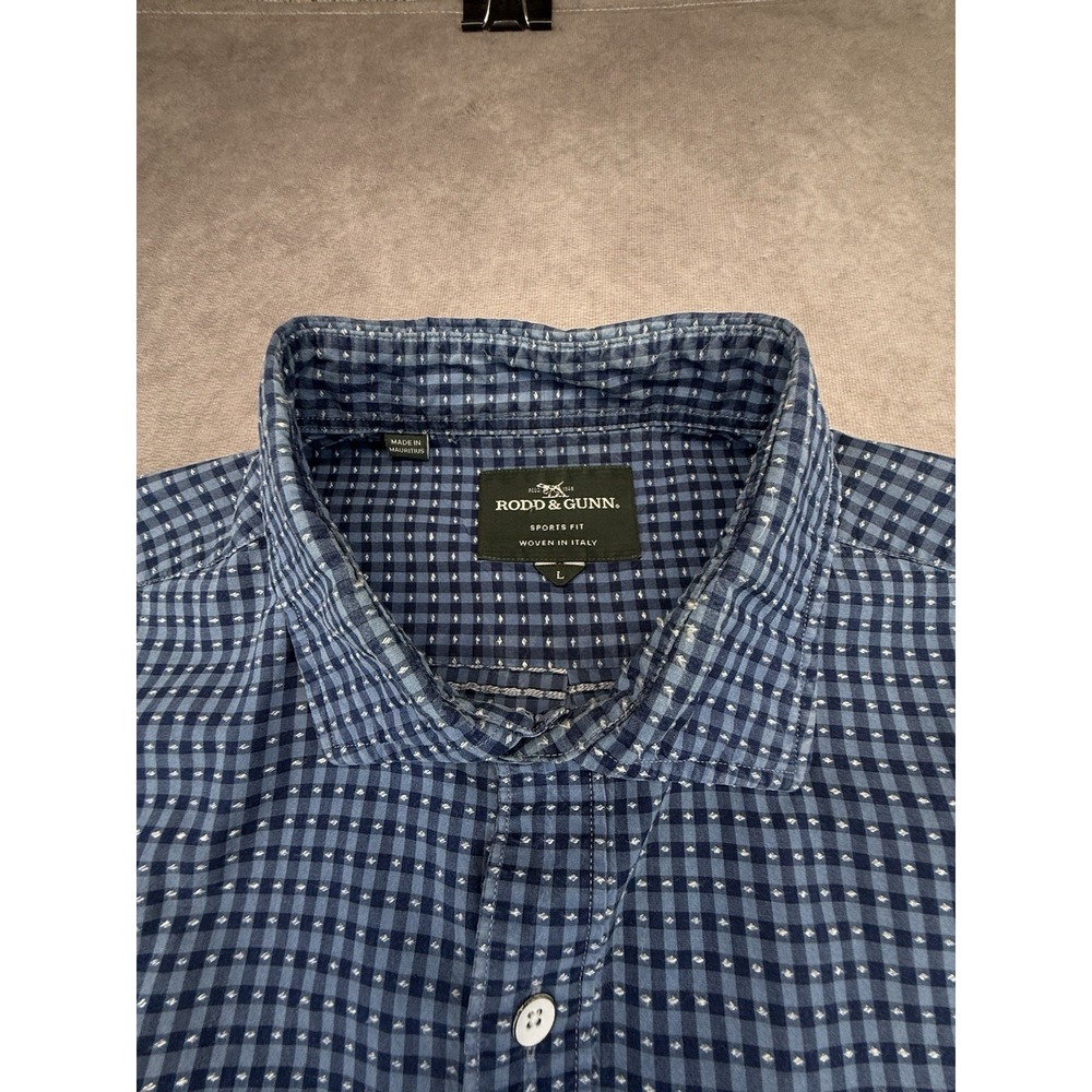 Rodd & Gunn Sports Fit Shirt Mens L Blue Check Short Sleeve Cotton Woven Italy - Picture 11 of 13